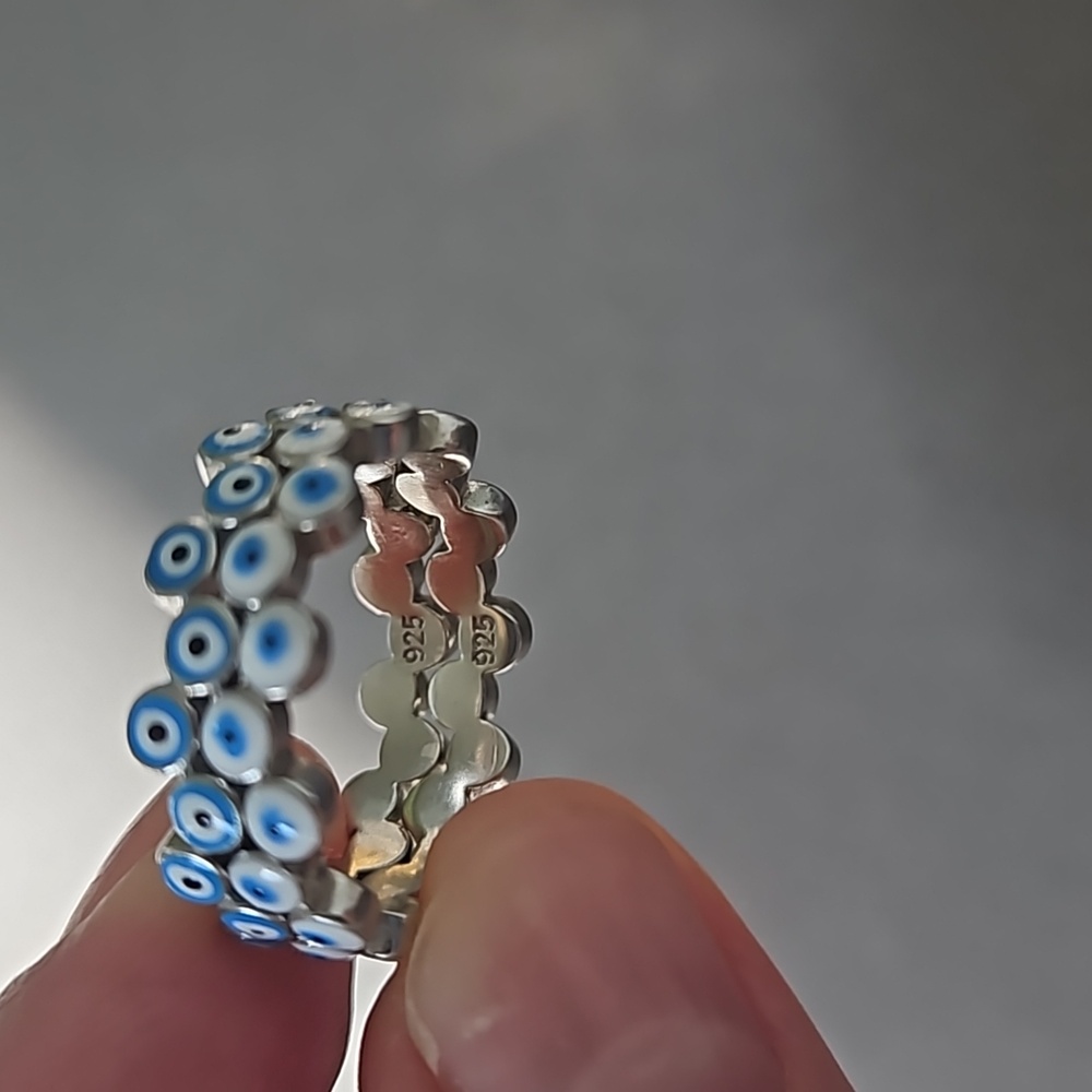 925 Sterling Silver enamel evil-eye rings